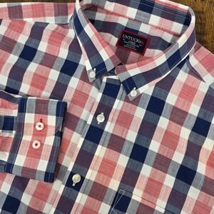 UNTUCKit Redalelli Long Sleeve Button Down Red White Blue Plaid Men's L Slim WF